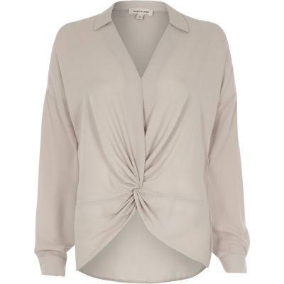 Cream knot front blouse